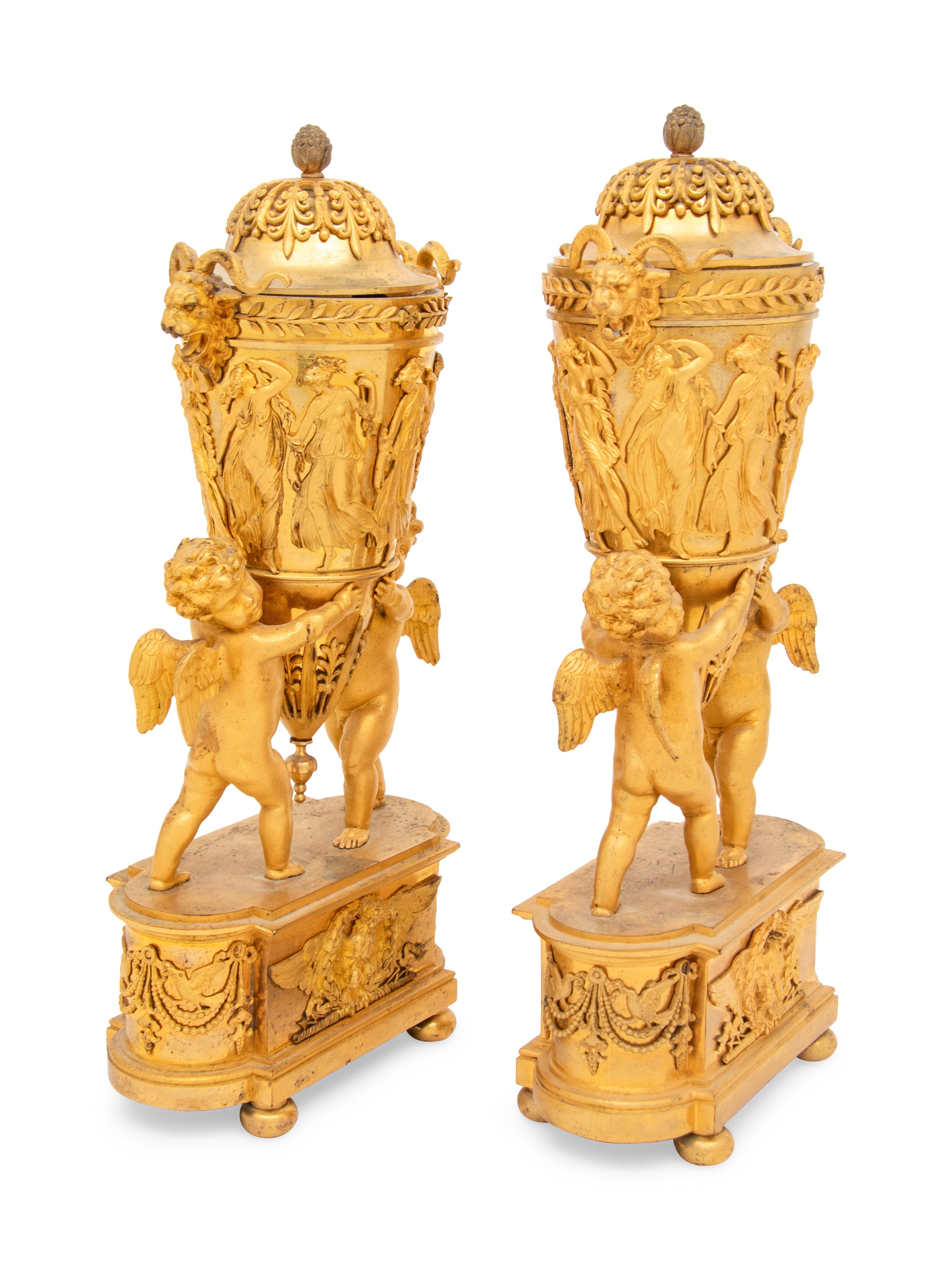A Pair of Empire Ormolu Vases and Covers