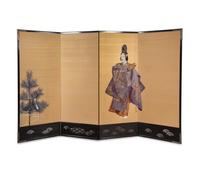 A Japanese Four-Panel Silk Embroidered Floor Screen