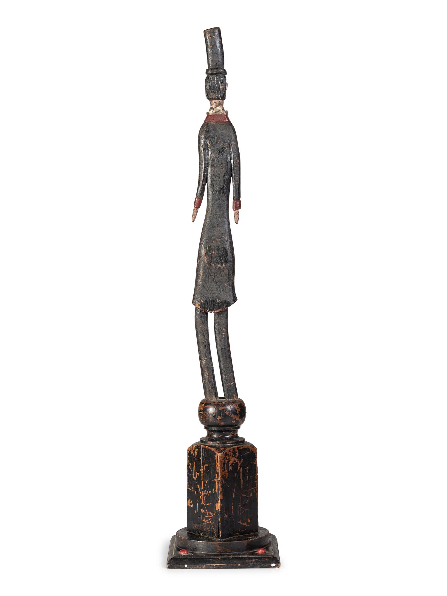 A Folk Art Carved Wood Slender Abe Lincoln Figure with Polychrome Decoration by Kent Gutzmer