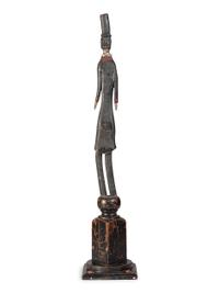 A Folk Art Carved Wood Slender Abe Lincoln Figure with Polychrome Decoration by Kent Gutzmer