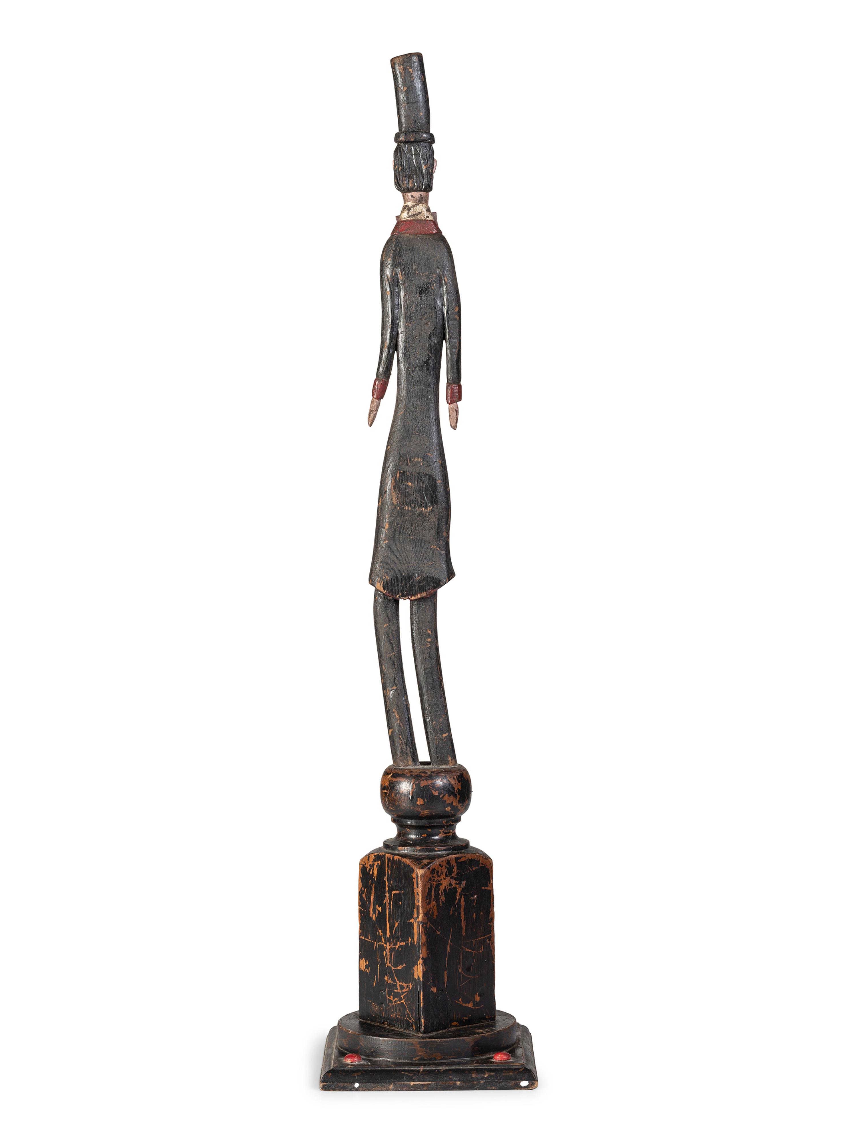 A Folk Art Carved Wood Slender Abe Lincoln Figure with Polychrome Decoration by Kent Gutzmer