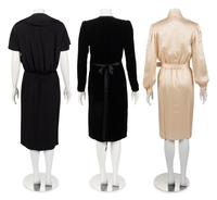 Three Designer Wrap Dresses: Two Galanos, One Yves Saint Laurent, 1980s
