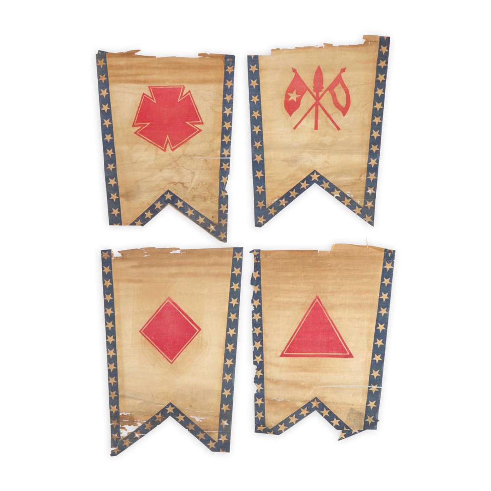[CIVIL WAR]. A group of 21 Grand Army of the Republic Civil War Army Corps badge flags, 1870s to 1890s.