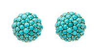 A Pair of 18 Karat Yellow Gold and Turquoise Earclips, Italian, 10.10 dwts.