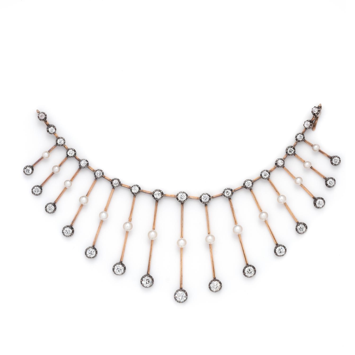 ANTIQUE, CONVERTIBLE, DIAMOND AND PEARL TIARA/NECKLACE