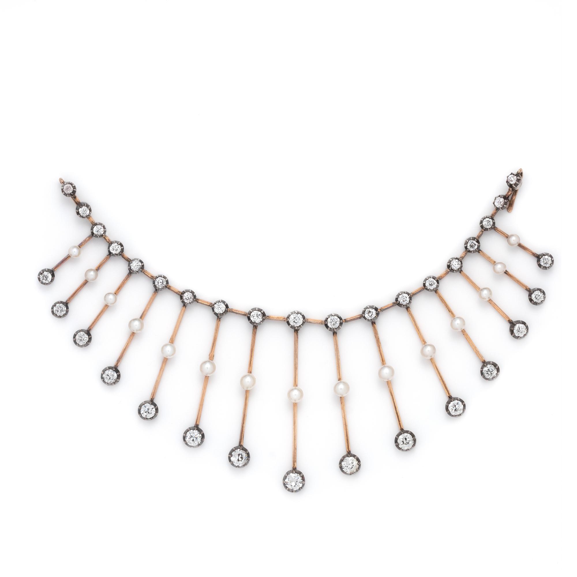 ANTIQUE, CONVERTIBLE, DIAMOND AND PEARL TIARA/NECKLACE