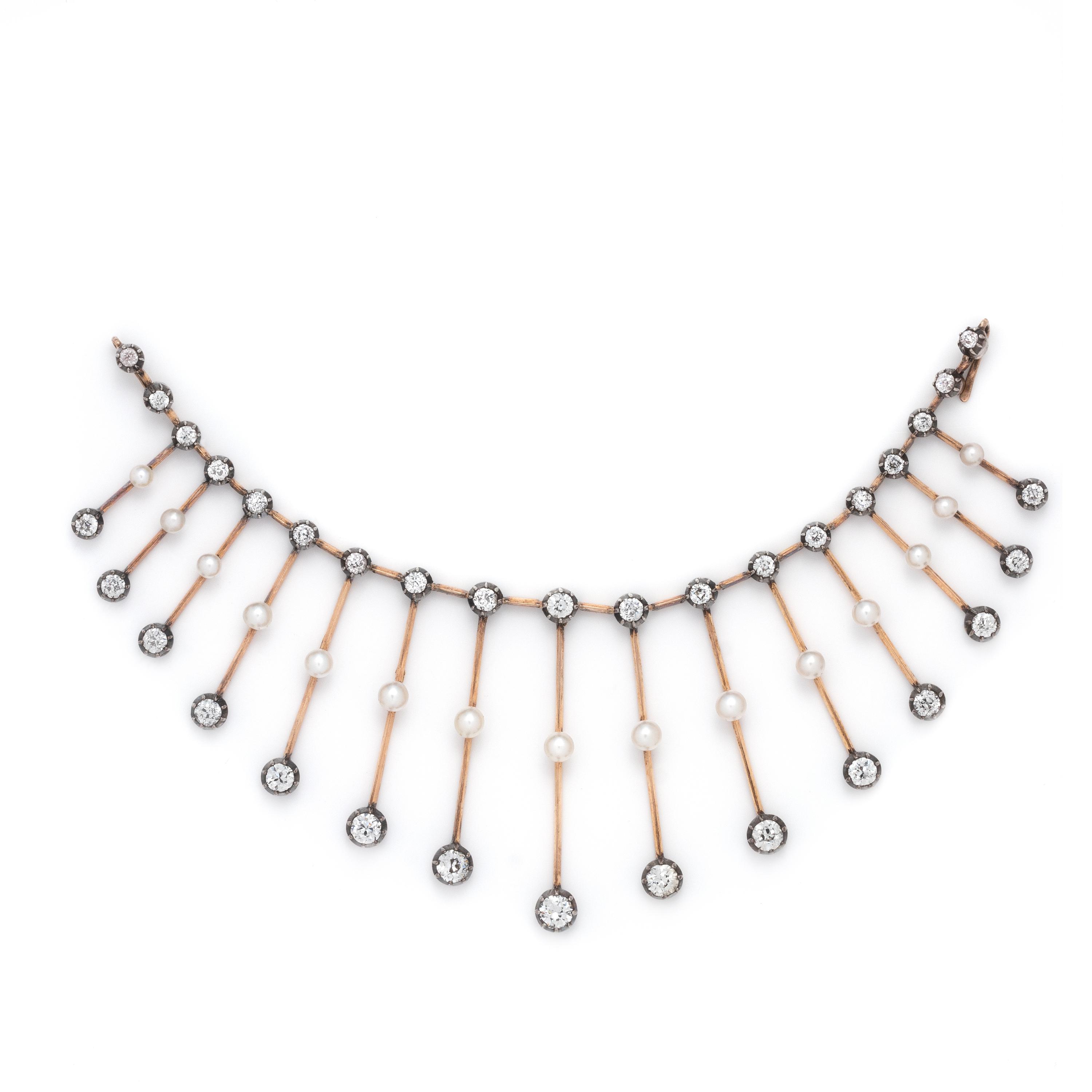 ANTIQUE, CONVERTIBLE, DIAMOND AND PEARL TIARA/NECKLACE