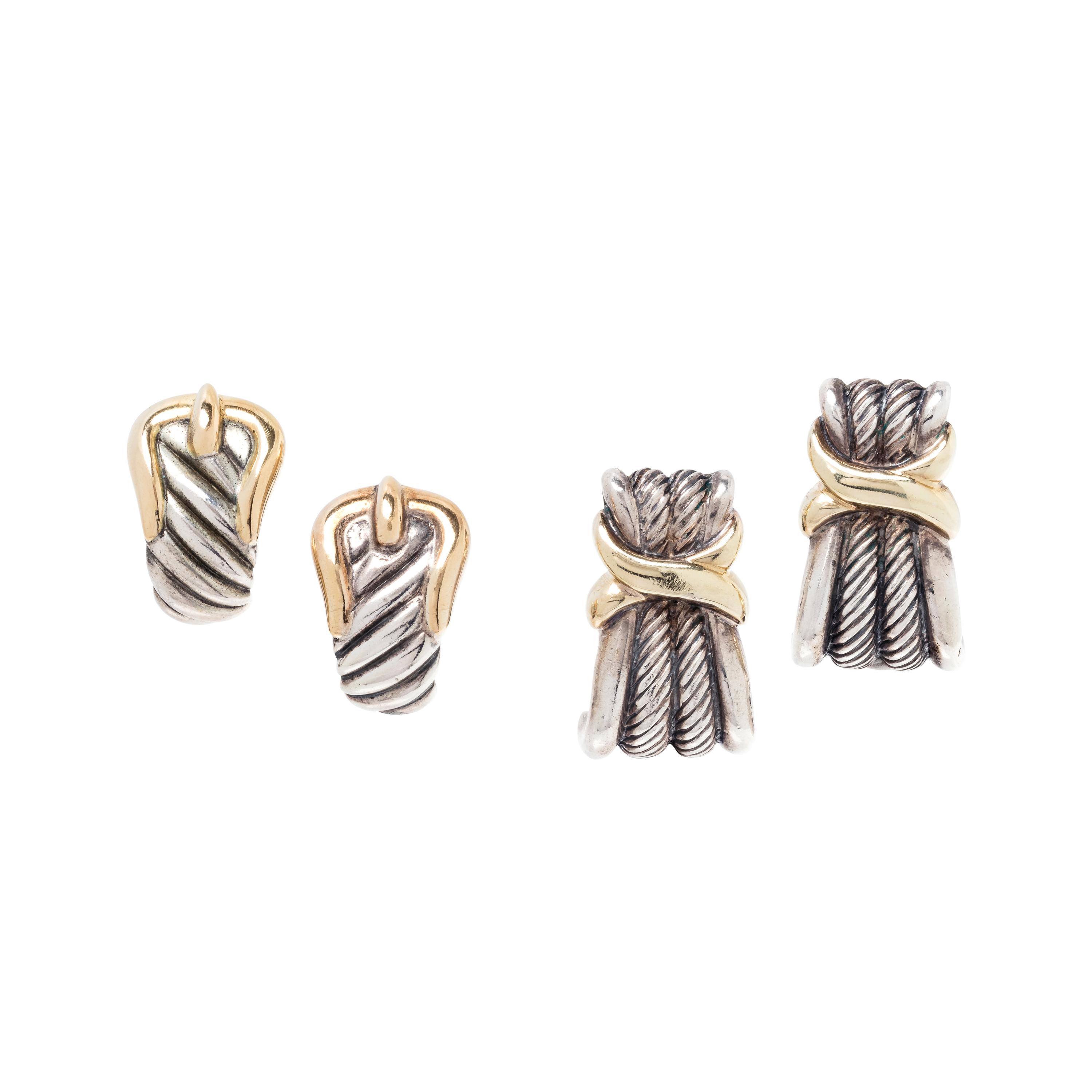 DAVID YURMAN, COLLECTION OF STERLING SILVER AND YELLOW GOLD EARCLIPS