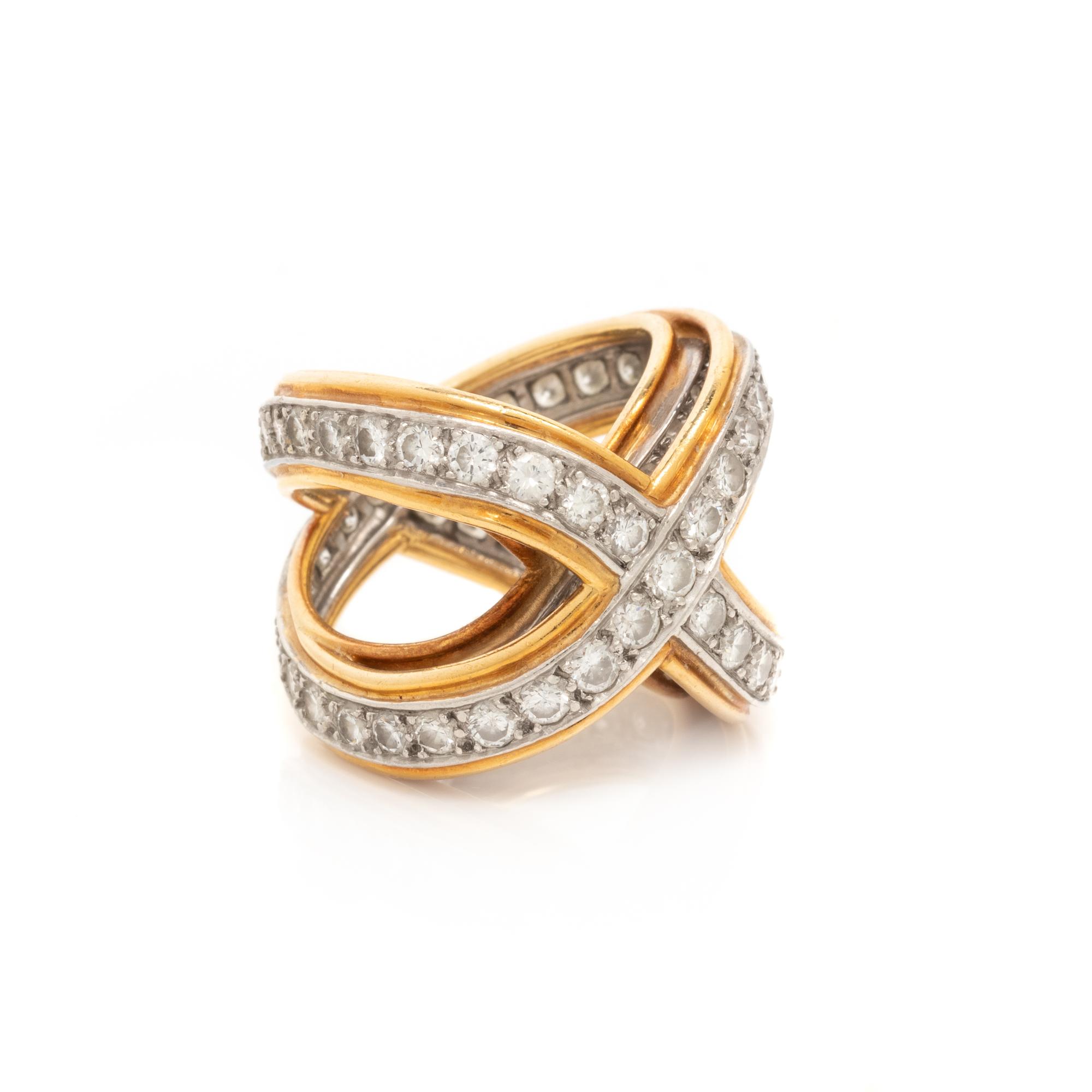 TIFFANY & CO., BICOLOR GOLD AND DIAMOND 'X' RING