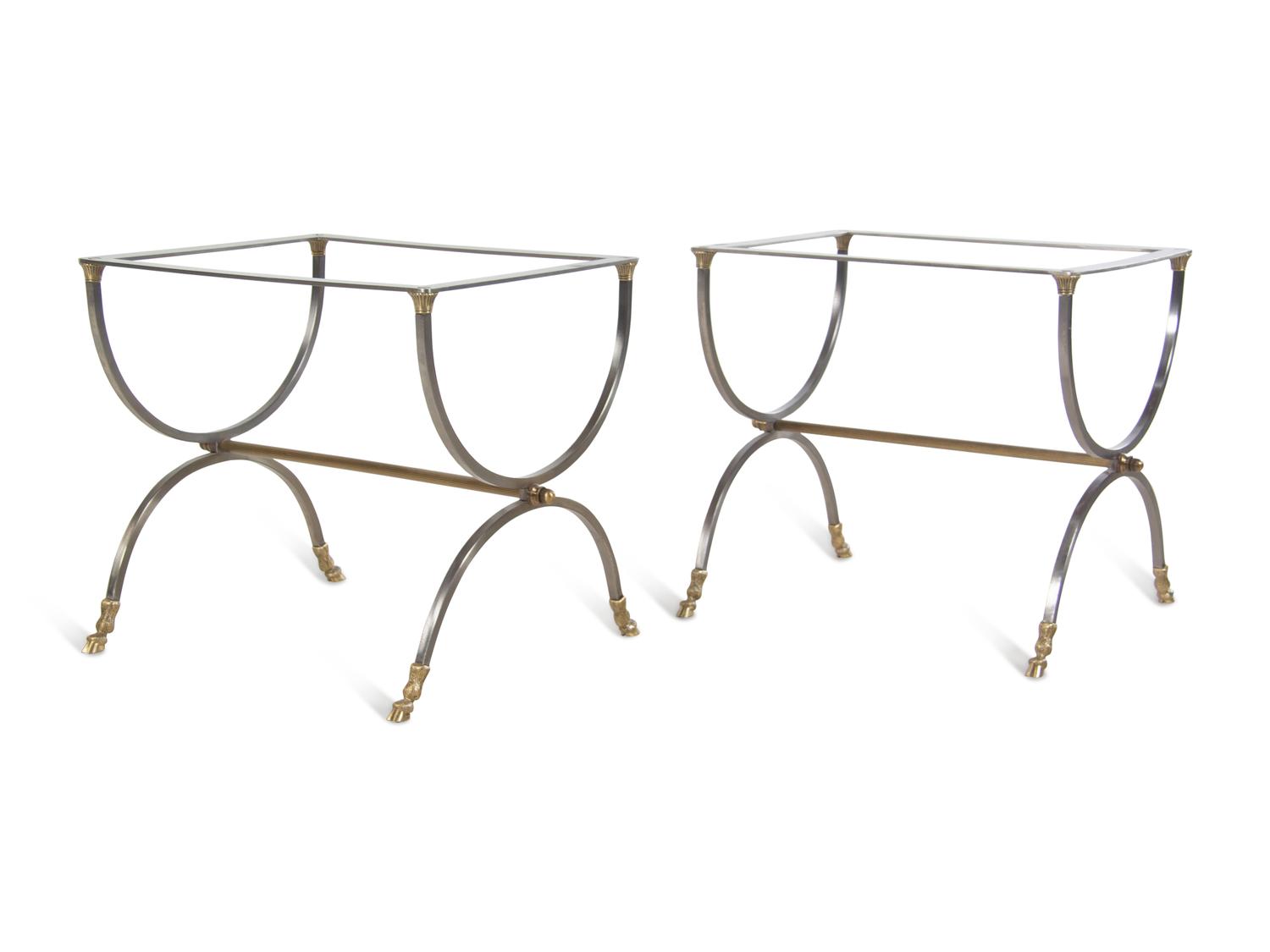 A Pair of Steel and Brass Side Tables in the Style of Maison Jansen