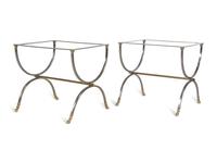 A Pair of Steel and Brass Side Tables in the Style of Maison Jansen