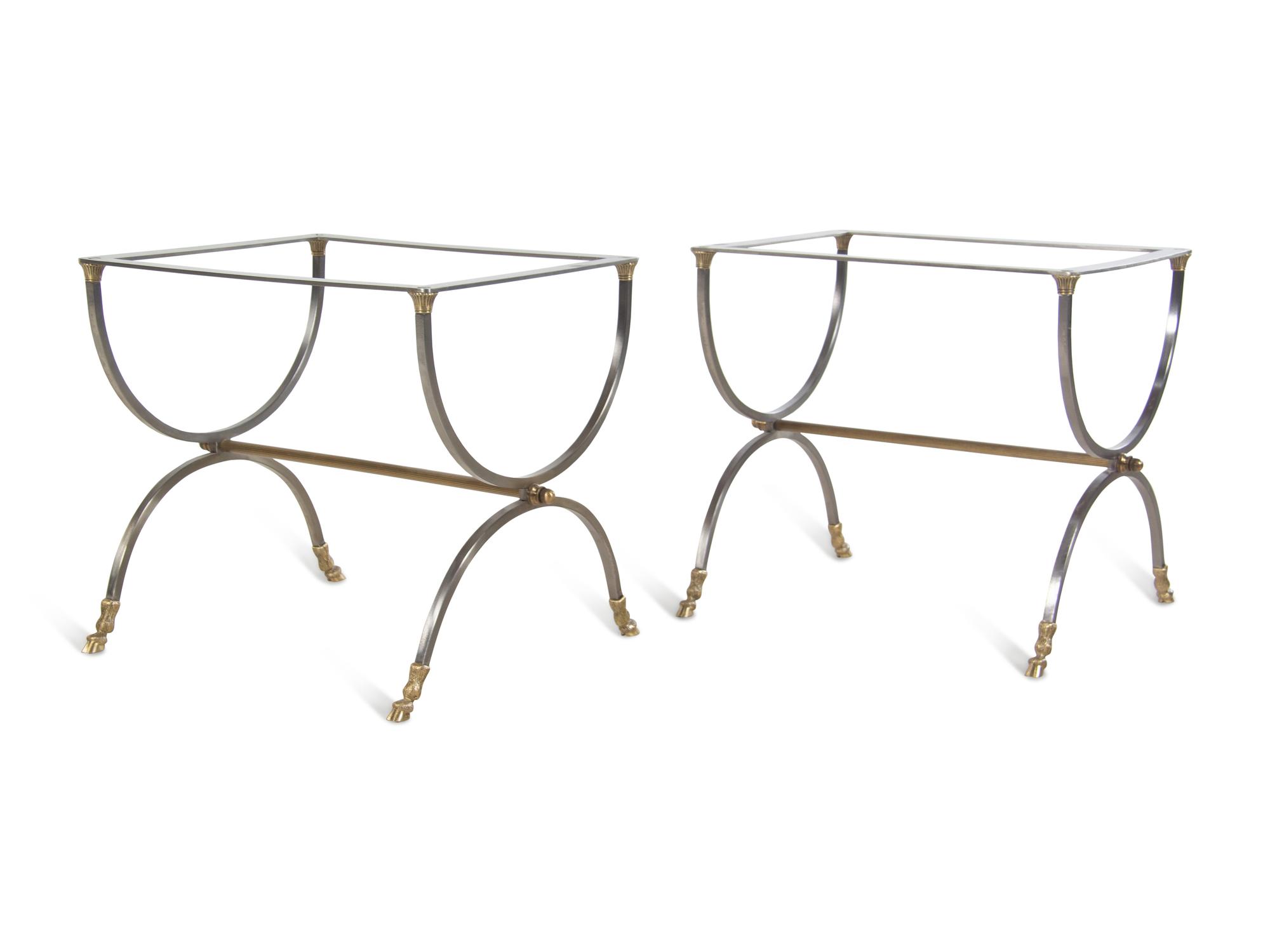 A Pair of Steel and Brass Side Tables in the Style of Maison Jansen
