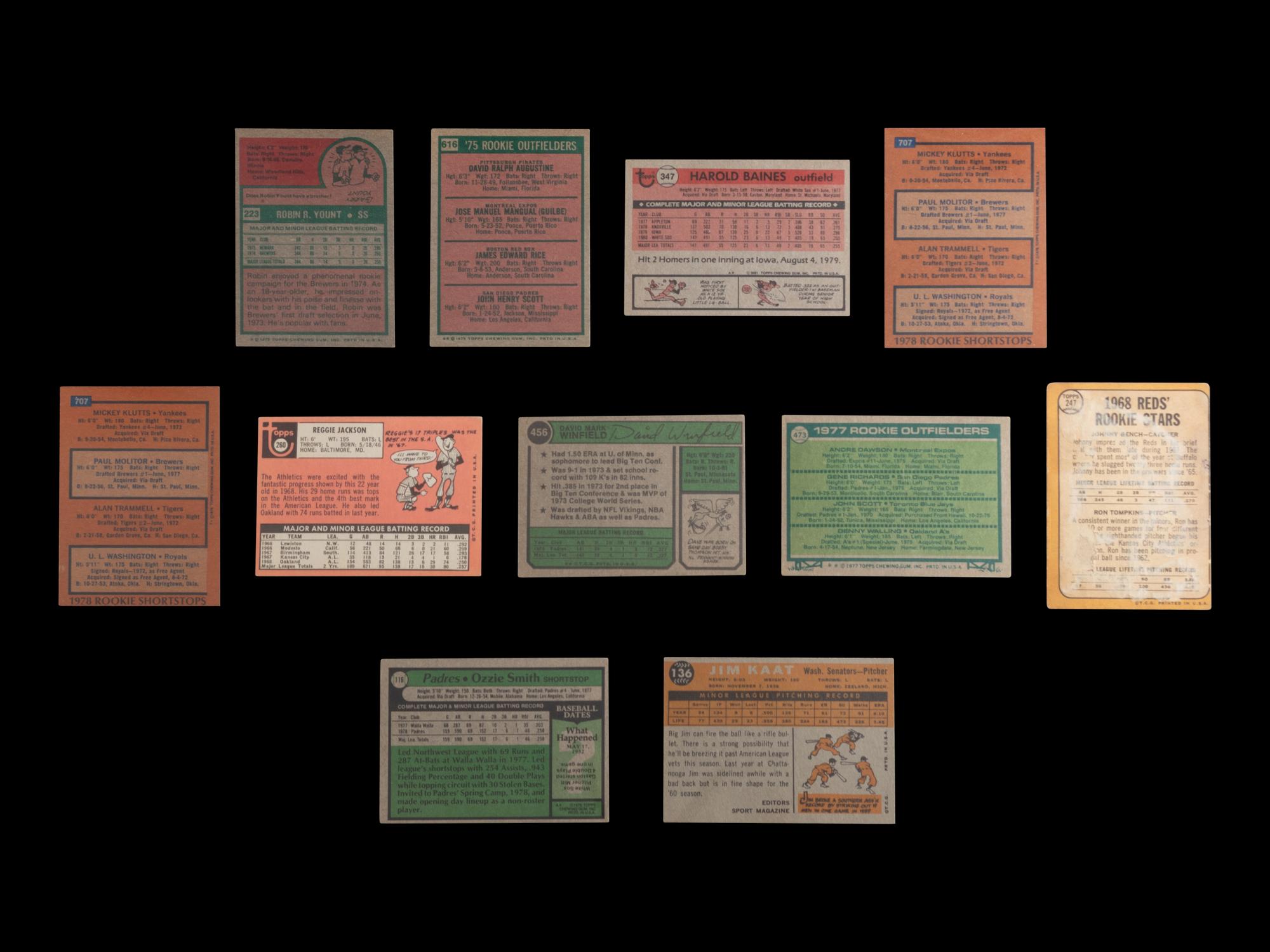 A Group of 11 1960-80s Topps Hall of Fame Baseball Rookie Cards (Including Reggie Jackson)