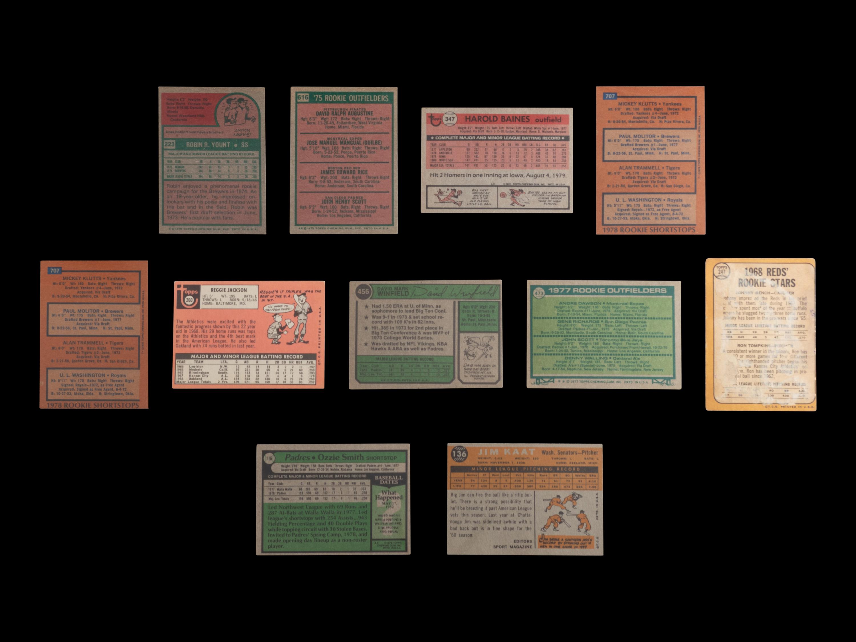 A Group of 11 1960-80s Topps Hall of Fame Baseball Rookie Cards (Including Reggie Jackson)
