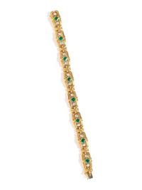 YELLOW GOLD, EMERALD AND DIAMOND BRACELET
