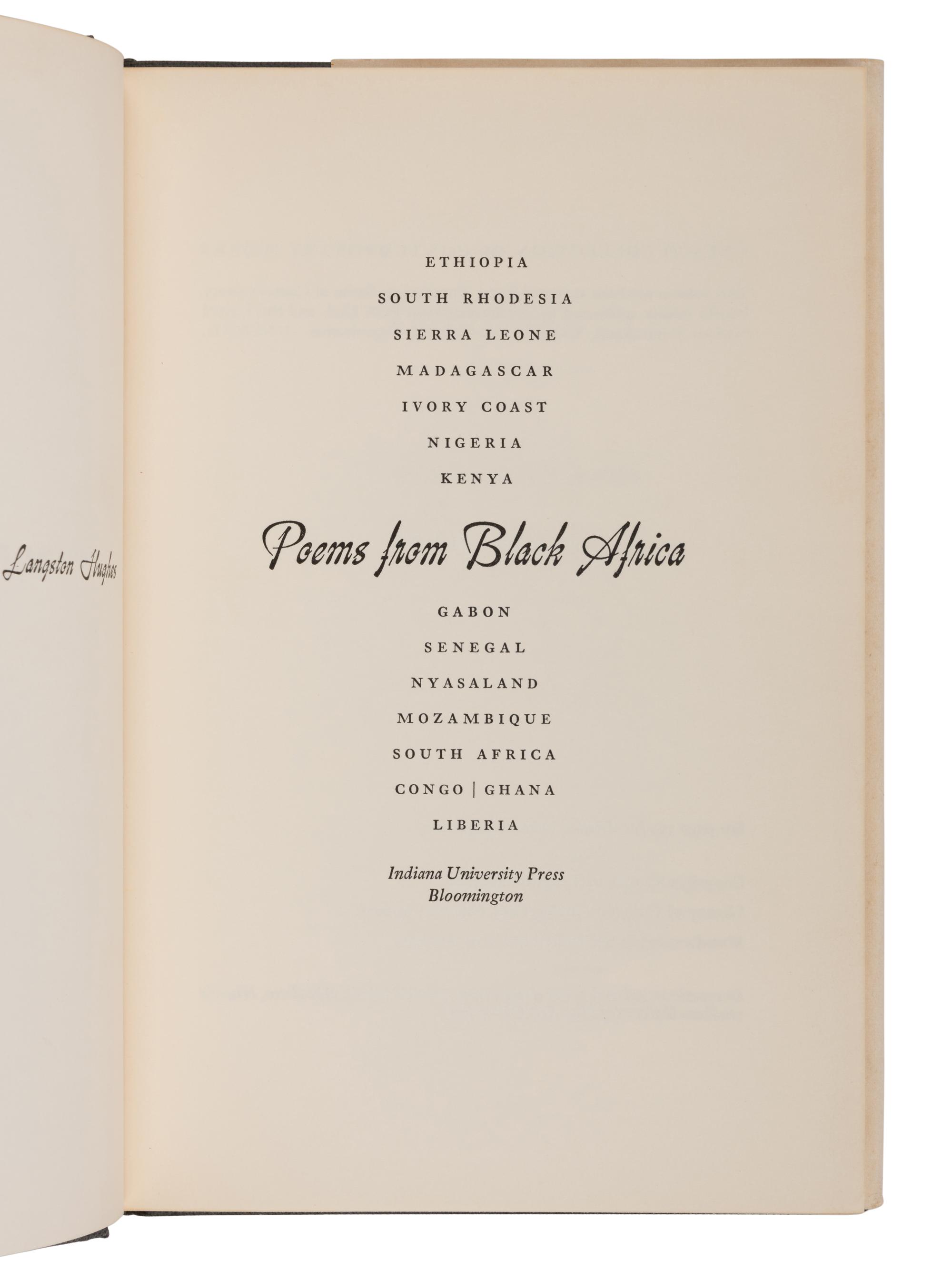 HUGHES, Langston (1901-1967), editor. Poems from Black Africa . Bloomington, IN: Indiana University Press, 1963.