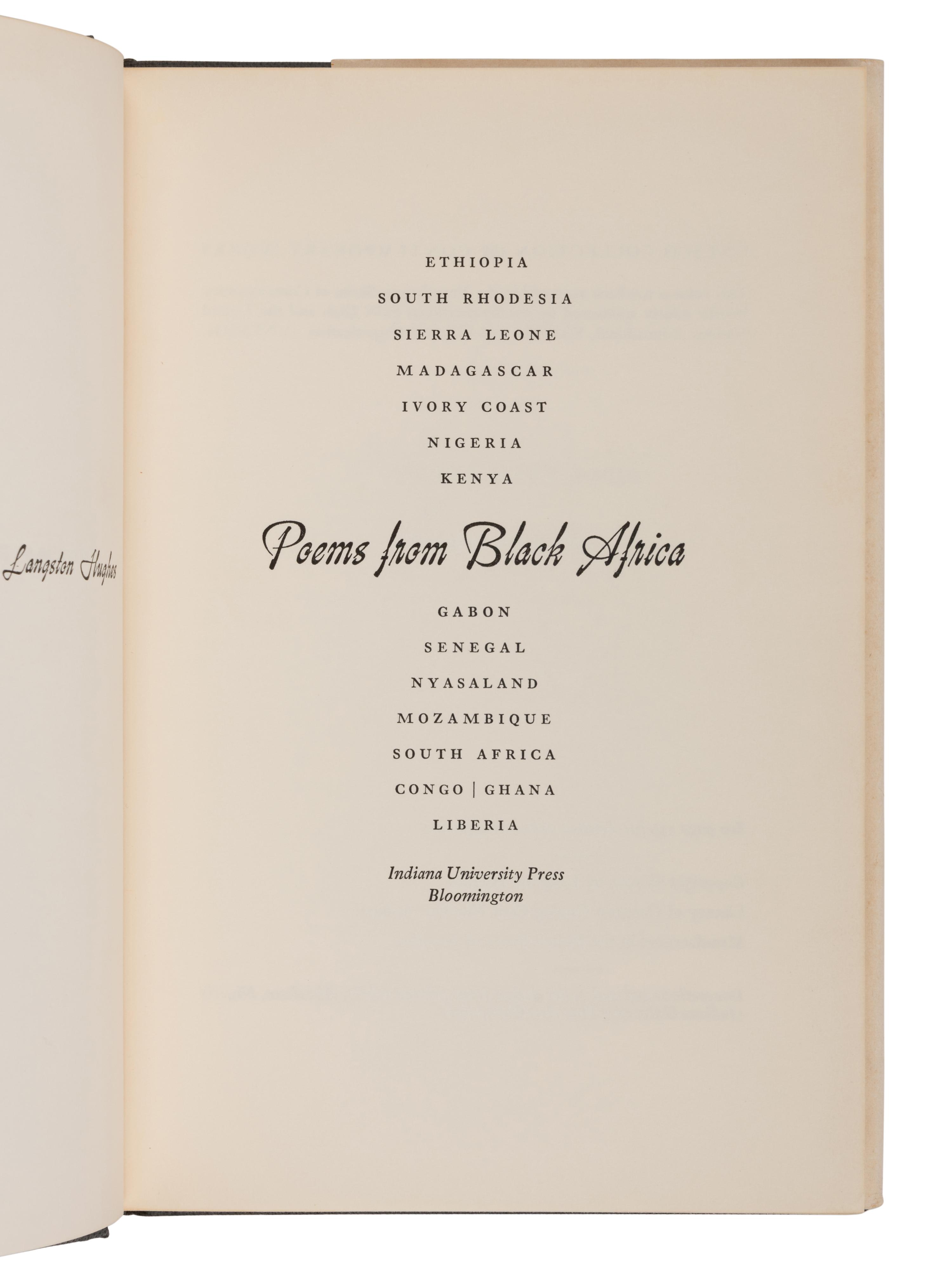 HUGHES, Langston (1901-1967), editor. Poems from Black Africa . Bloomington, IN: Indiana University Press, 1963.