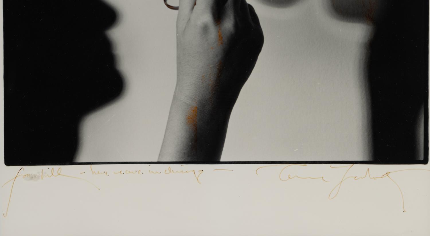 (Celebrity Ephemera) LEIBOWITZ, Annie (1949). Portrait of the artist’s glasses and shadow in profile.