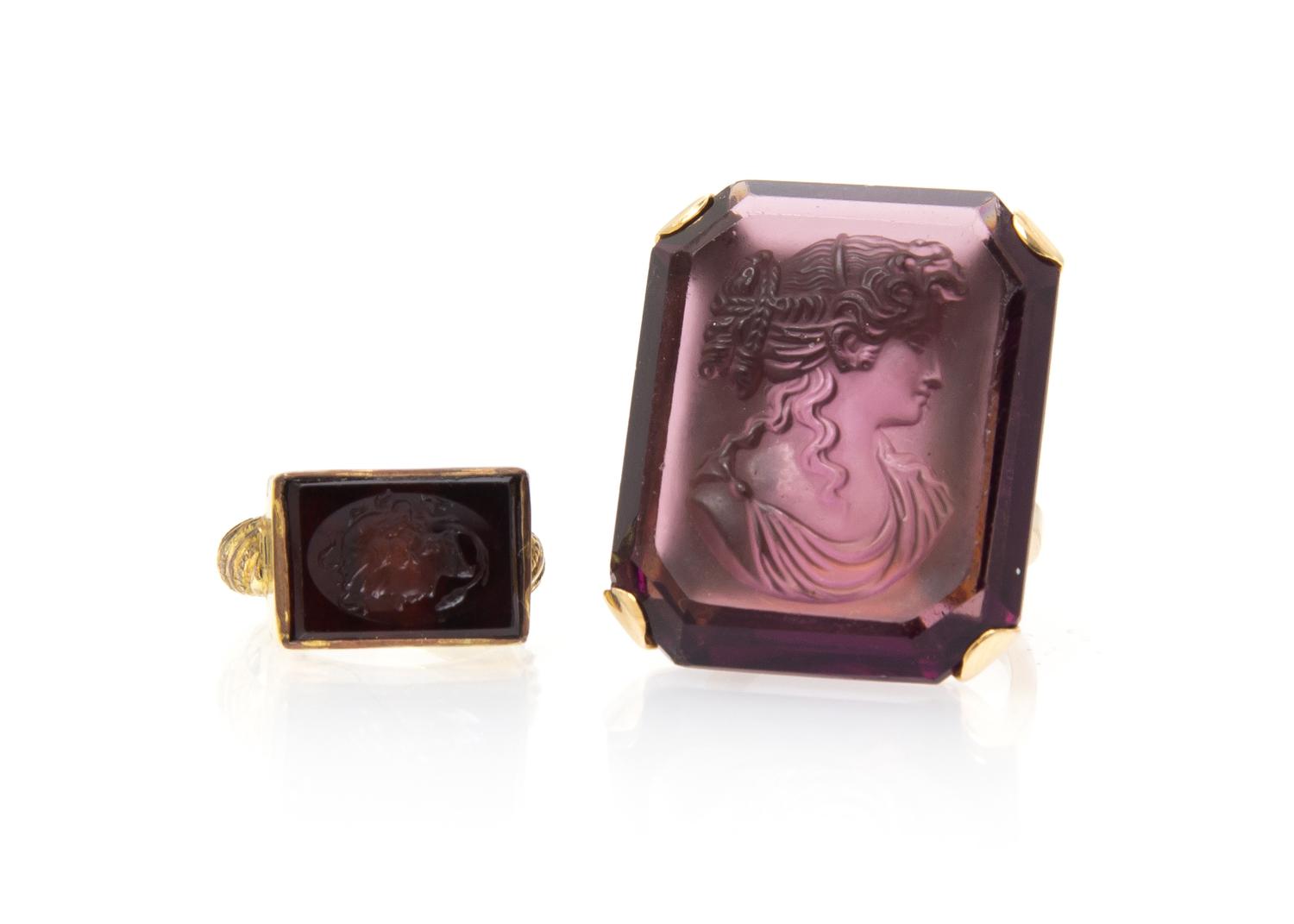 A Collection of Yellow Gold Intaglio Rings, 12.00 dwts.