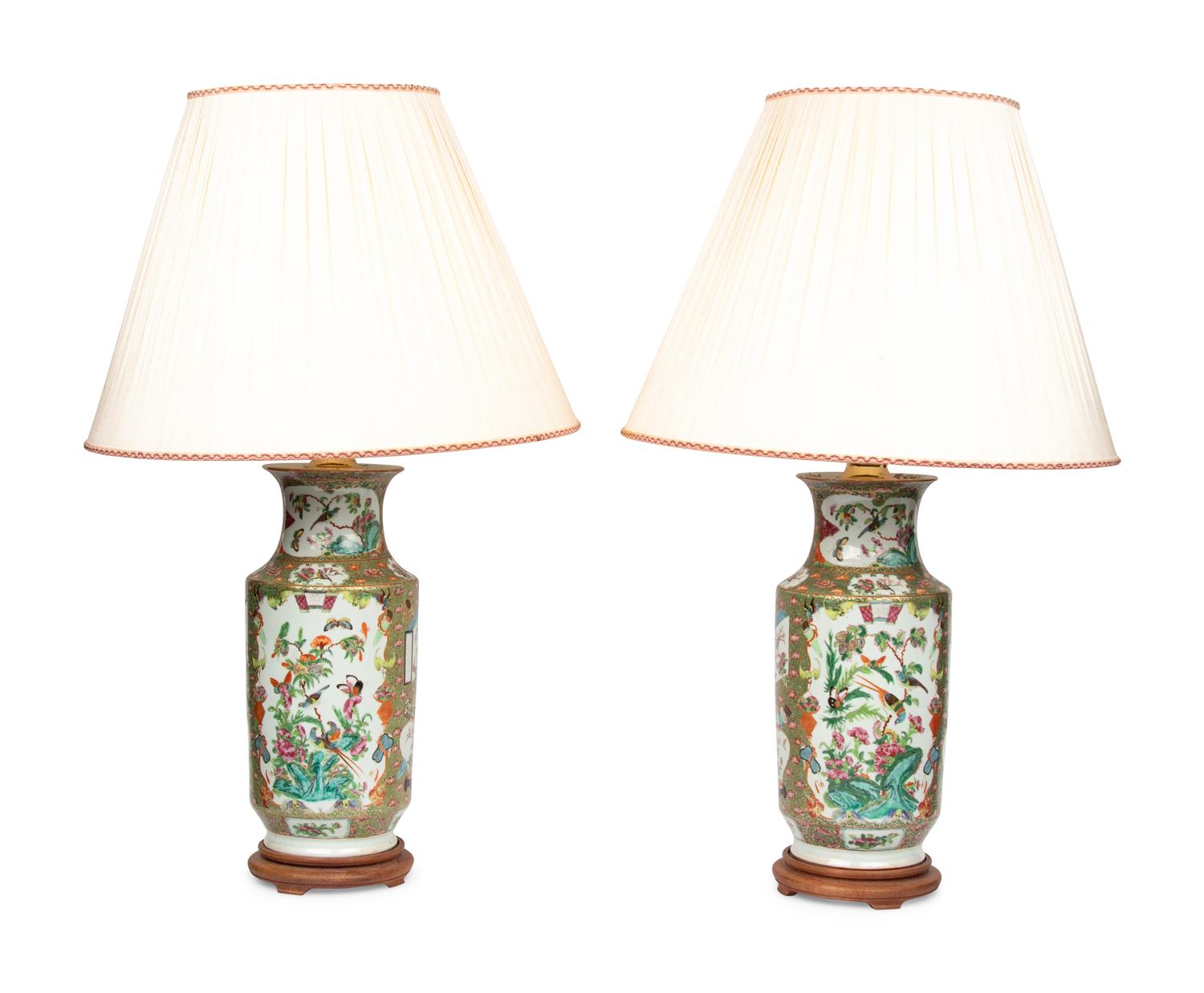 A Pair of Chinese Export Famille Rose Vases Mounted as Lamps