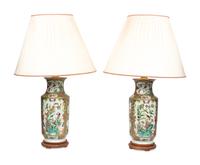 A Pair of Chinese Export Famille Rose Vases Mounted as Lamps