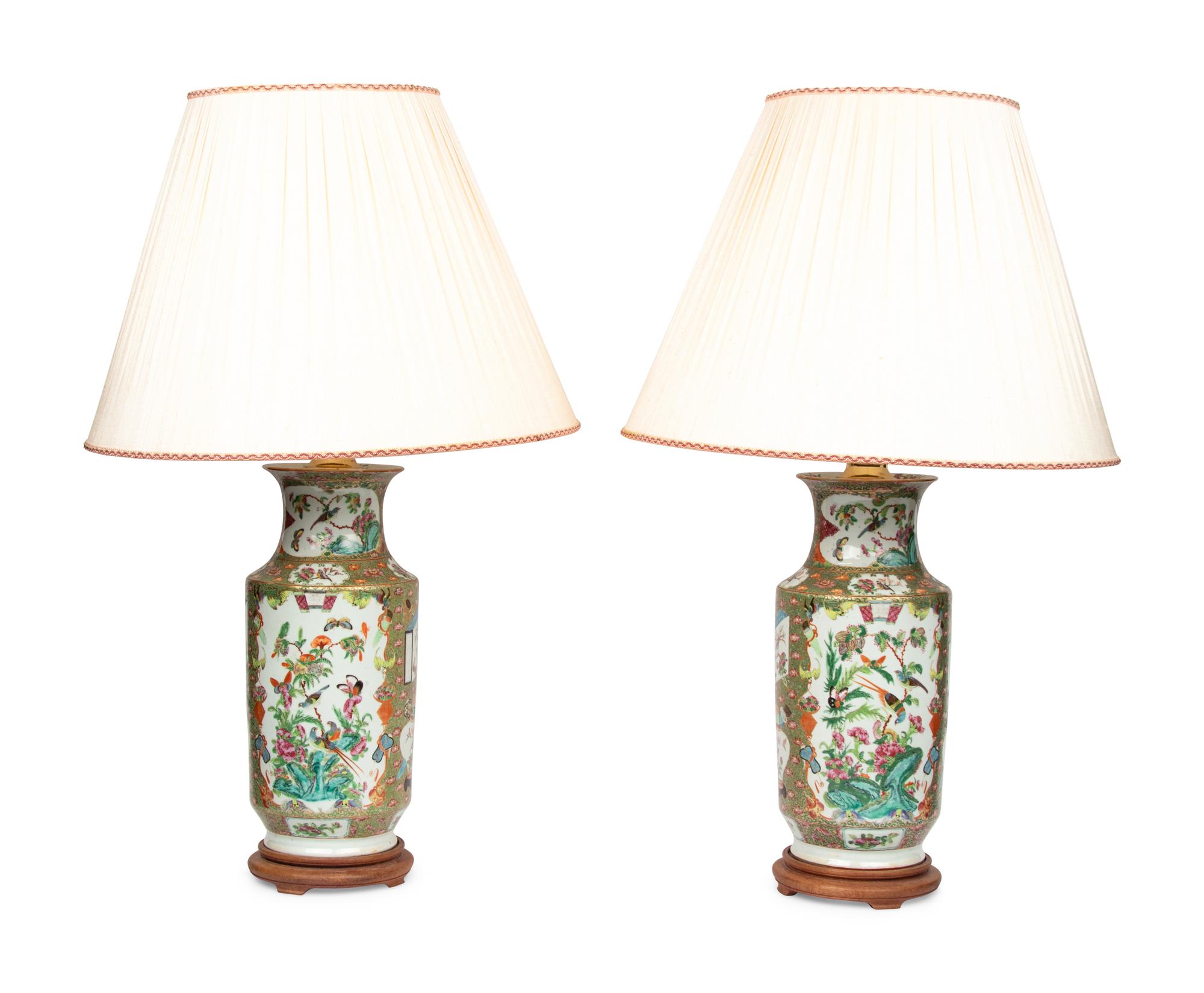 A Pair of Chinese Export Famille Rose Vases Mounted as Lamps