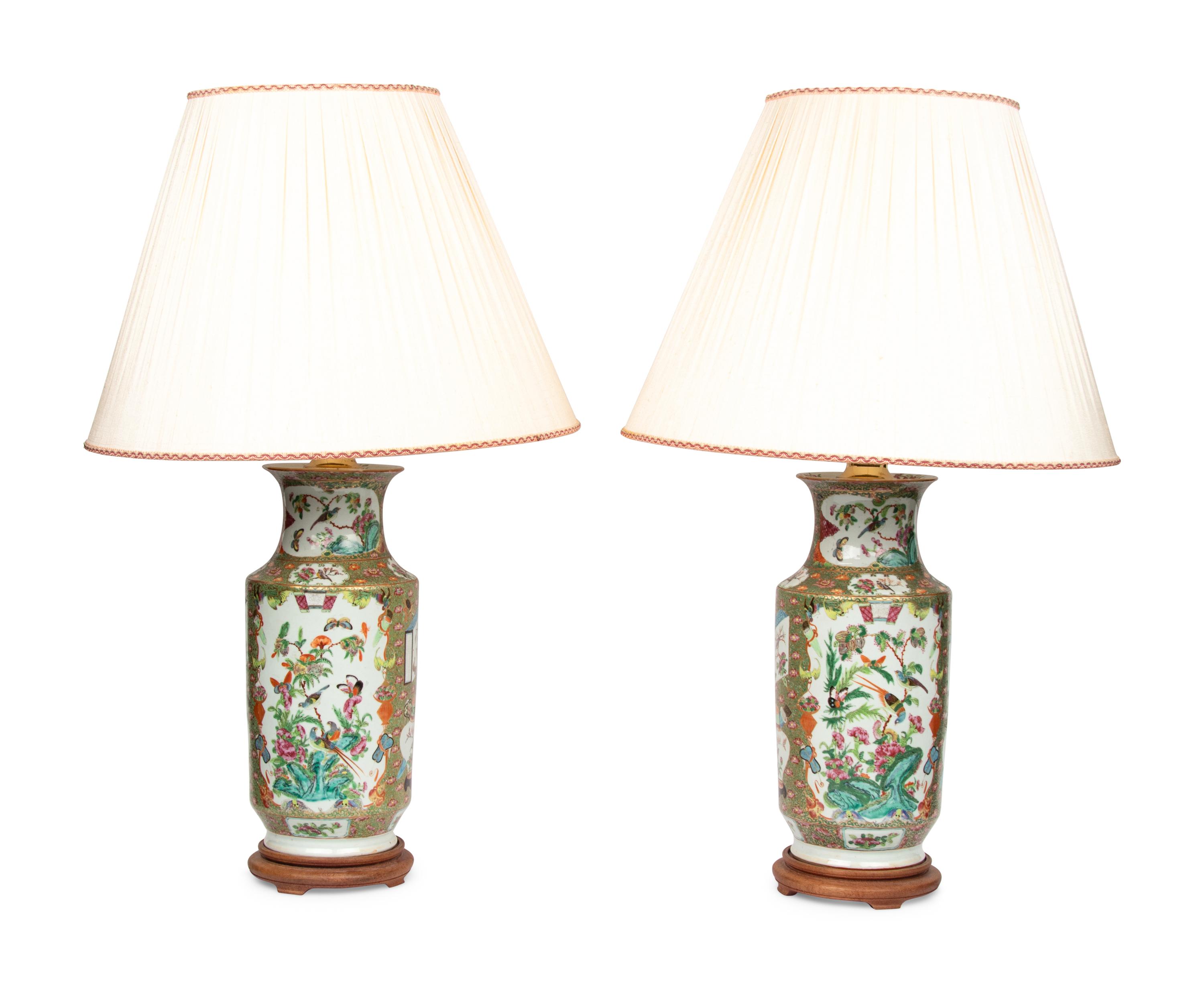 A Pair of Chinese Export Famille Rose Vases Mounted as Lamps