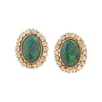 Opal, Diamond, and Yellow Gold Earrings