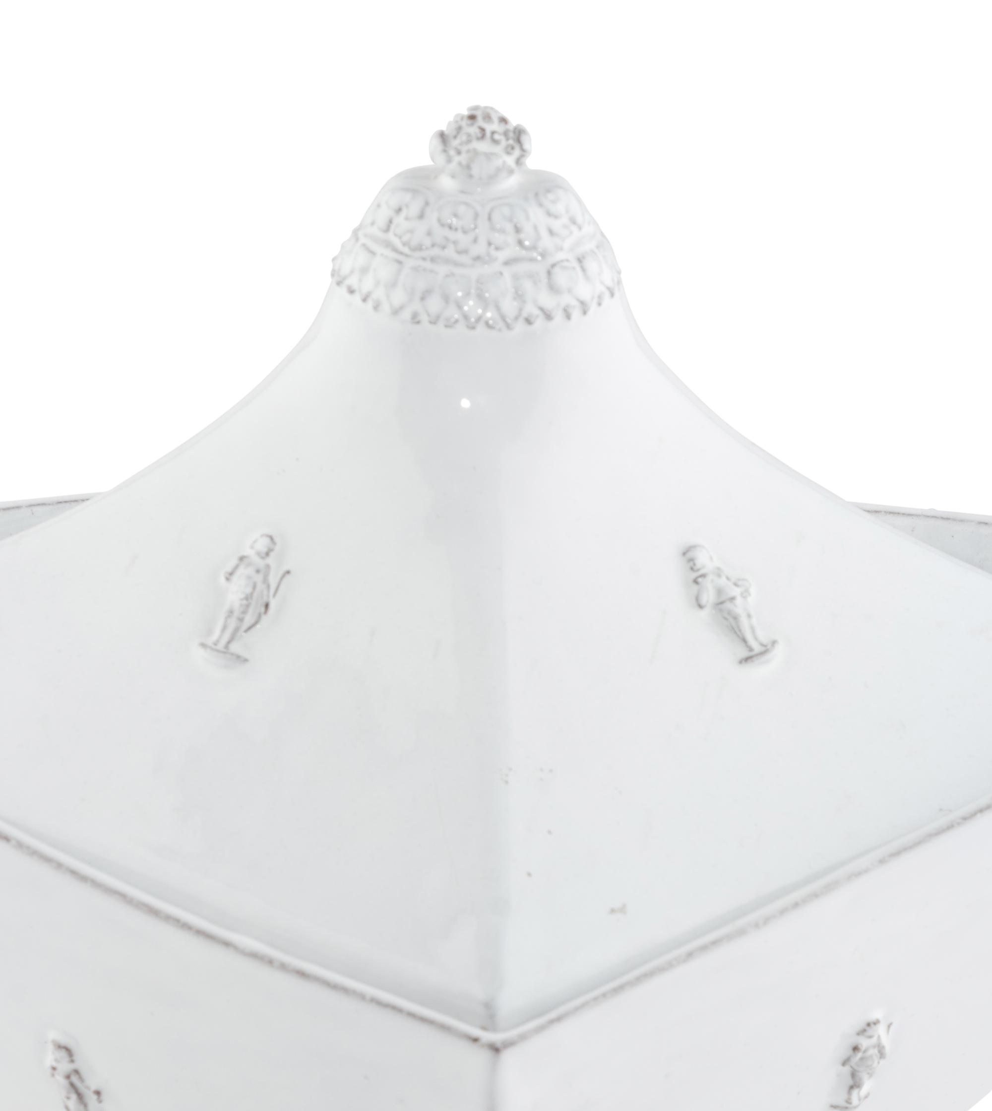 A Continental White-Glazed Faience Tureen