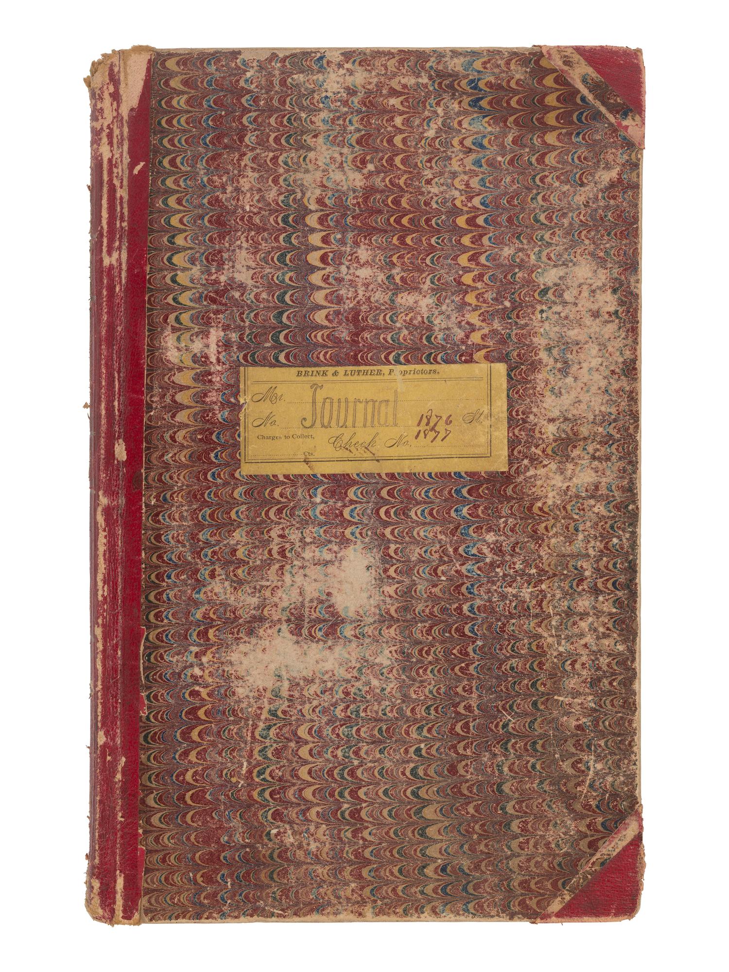 [BUSINESS]. BRINK, Arthur P. (1855-1916). Accounting ledger featuring "Articles of Co-Partnership" for "Brink & Luther, Proprietors." Chicago, 1876-1877.