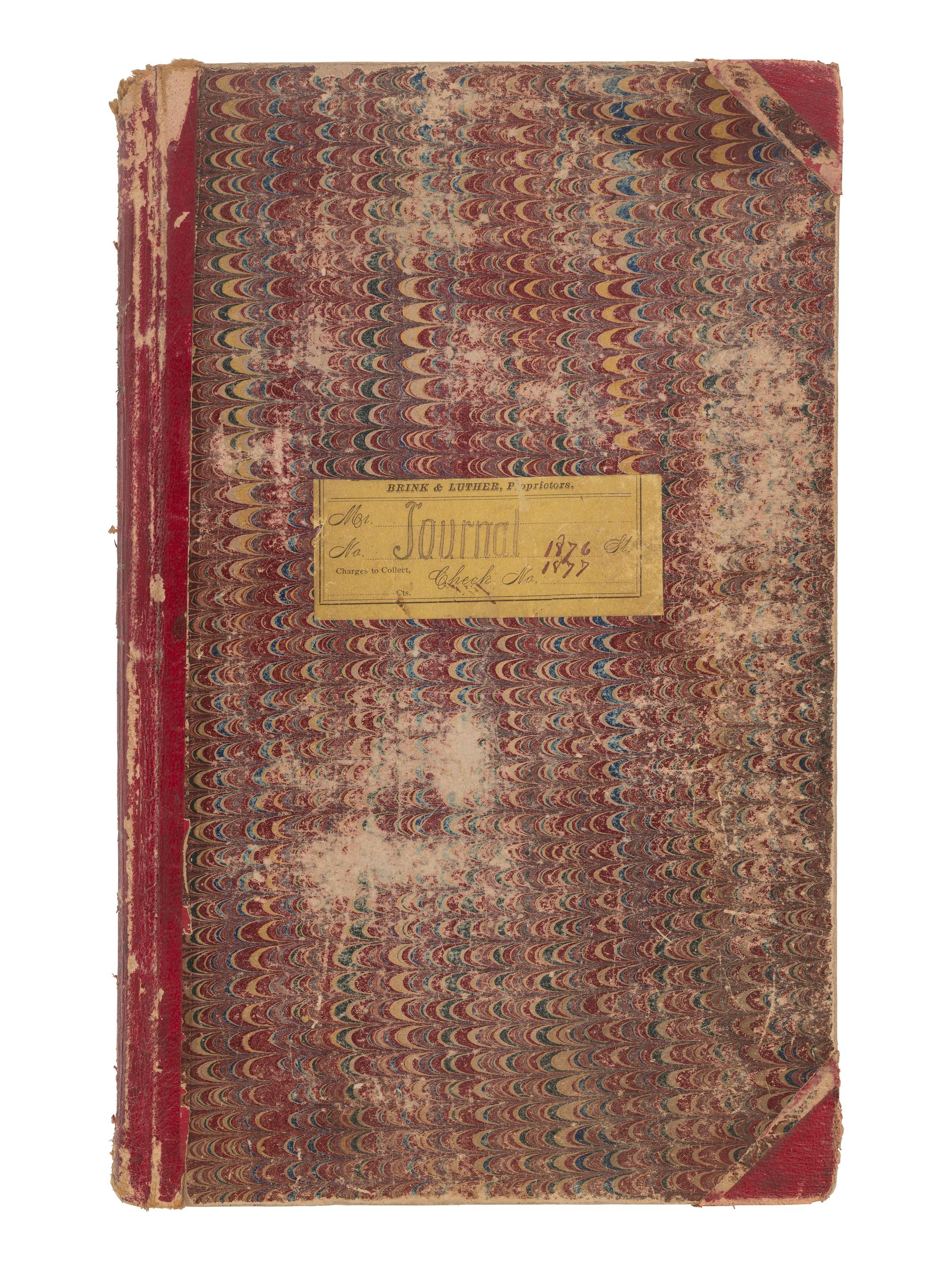 [BUSINESS]. BRINK, Arthur P. (1855-1916). Accounting ledger featuring "Articles of Co-Partnership" for "Brink & Luther, Proprietors." Chicago, 1876-1877.
