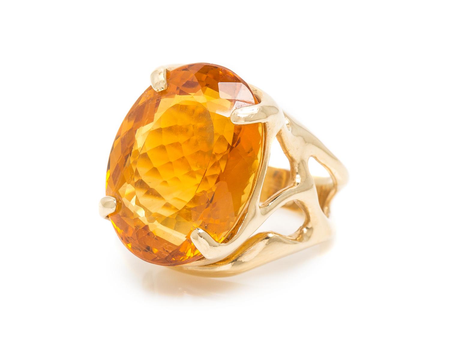 A 14 Karat Yellow Gold and Citrine Ring, 11.05 dwts.