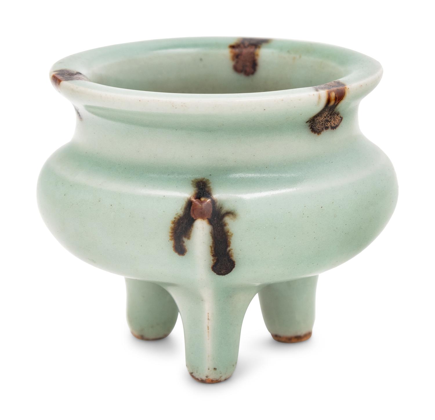 A Chinese Longquan Tobi Seiji Glazed Tripod Incense Burner