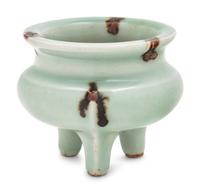 A Chinese Longquan Tobi Seiji Glazed Tripod Incense Burner