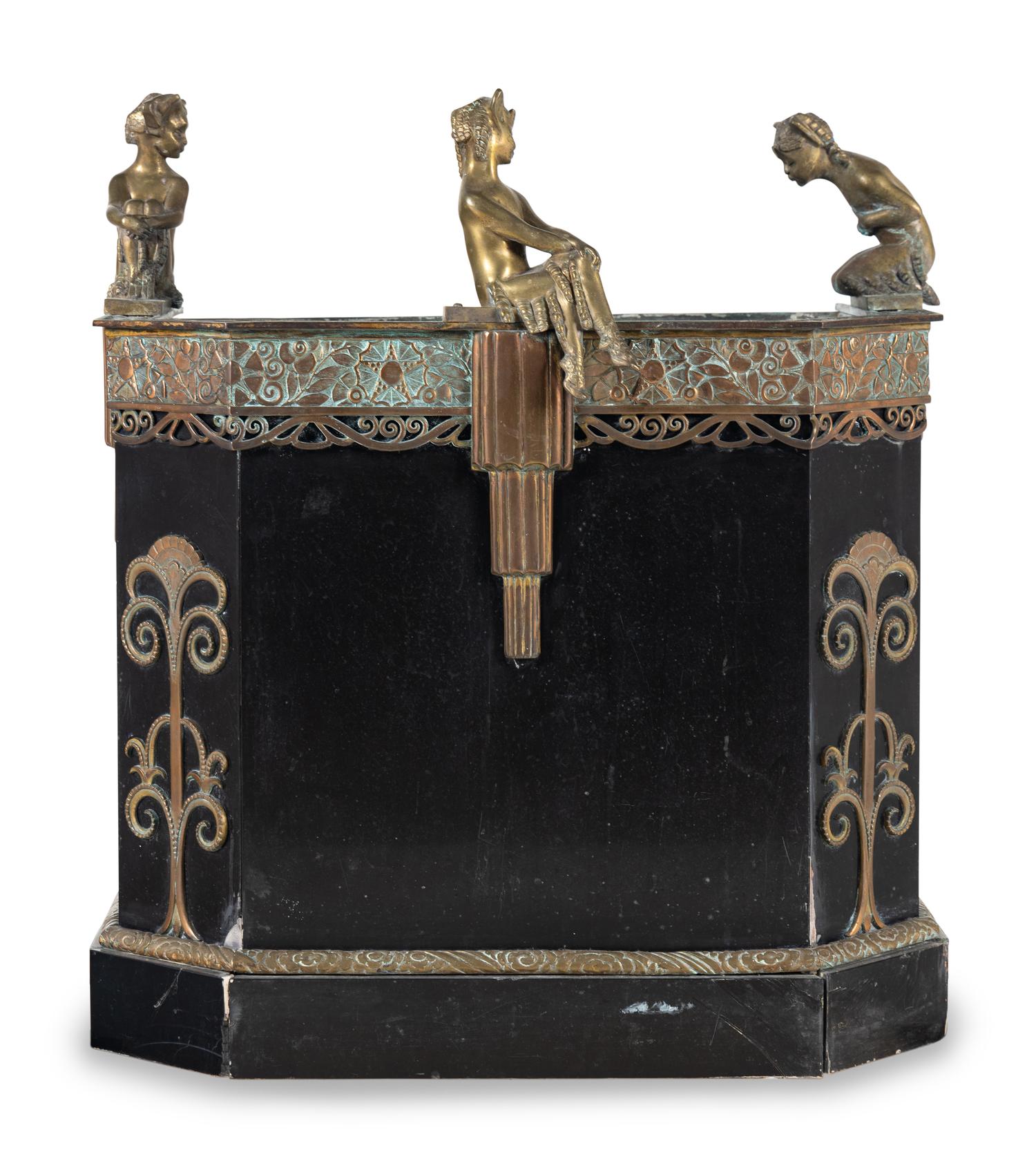 A French Art Deco Bronze-Mounted Marble Fountain and Pier Mirror