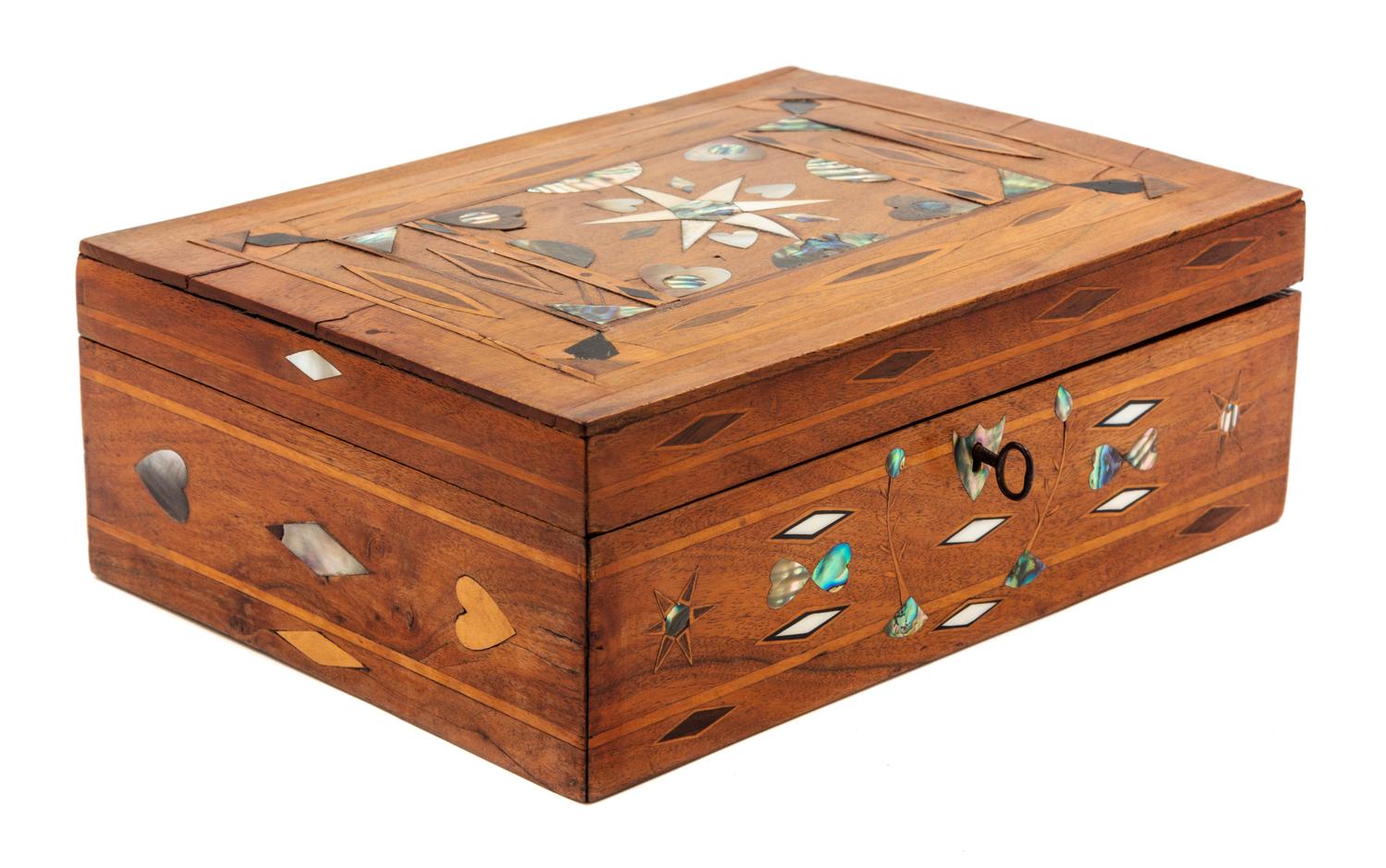 An Abalone Inlaid Workbox Width 10 1/2 inches. — 19TH CENTURY