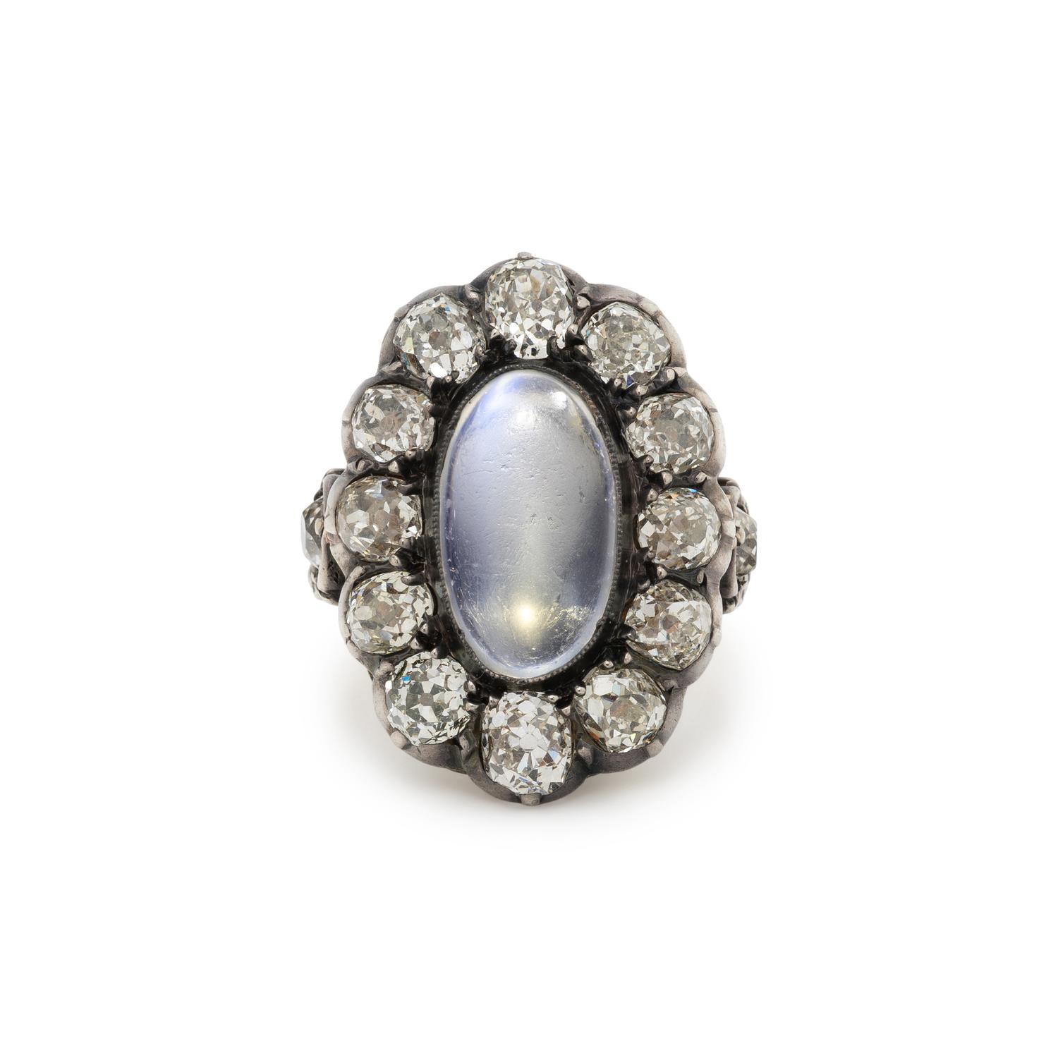 ANTIQUE, MOONSTONE AND DIAMOND RING