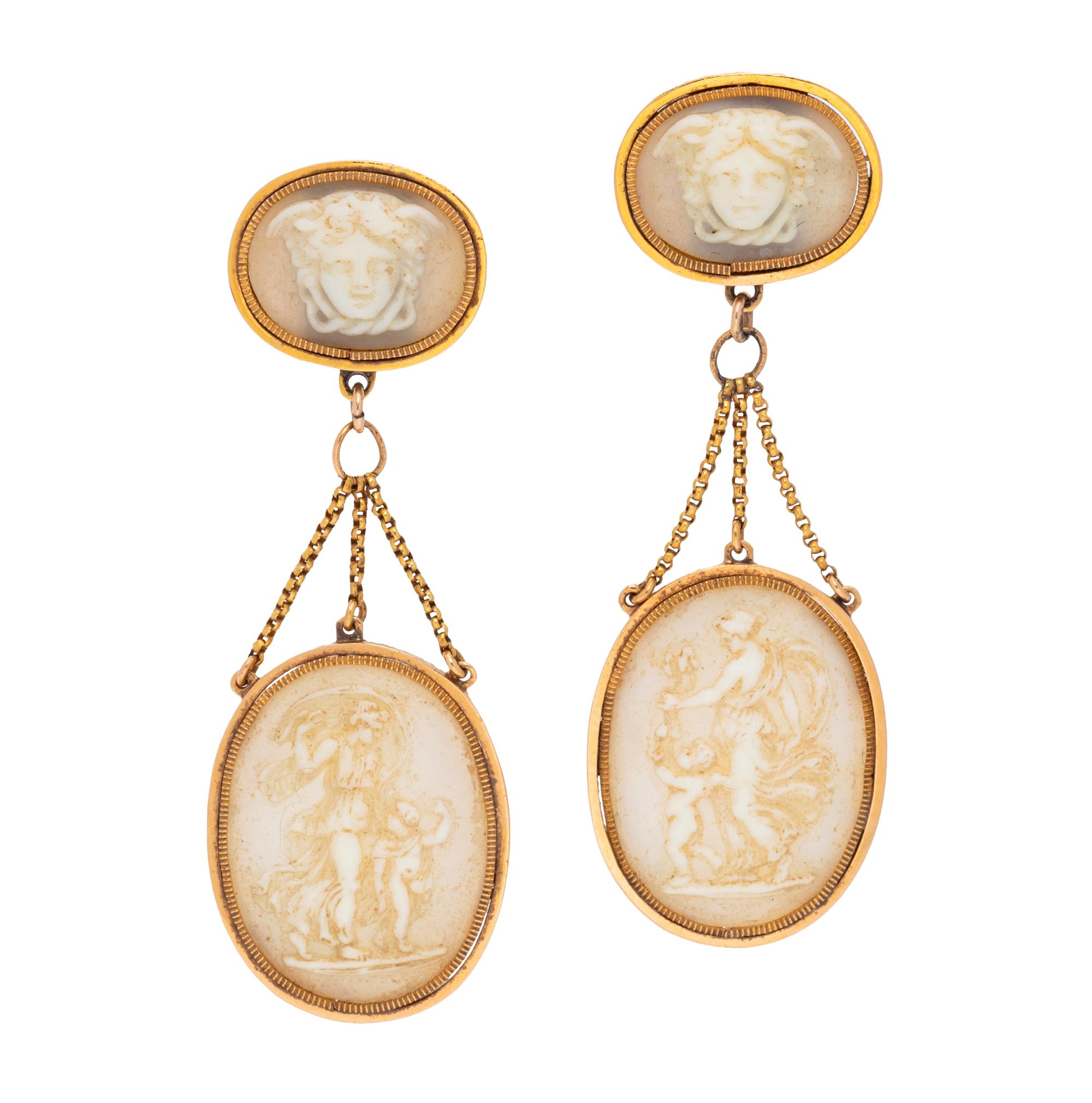 ANTIQUE, CAMEO DROP EARRINGS