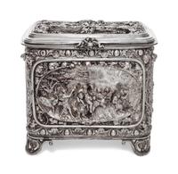 A Continental Silver-Plate Table Casket, 19th/20th Century, of rectangular form, decorated with Bacchic processions.