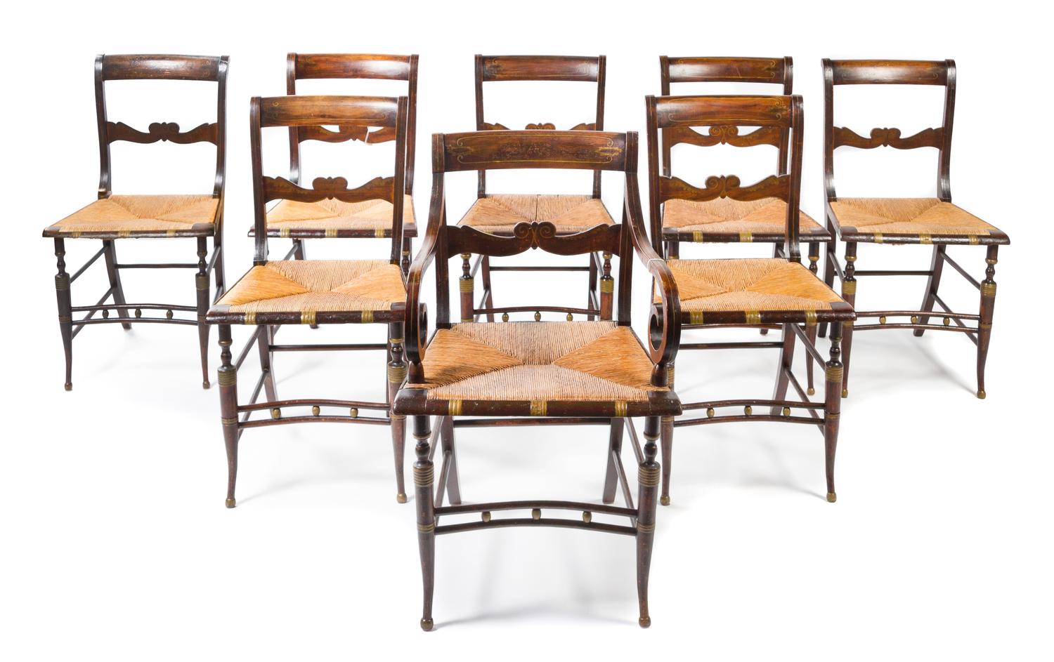 A Set of Eight Federal Painted Dining Chairs Height 34 inches. — CIRCA 1800
