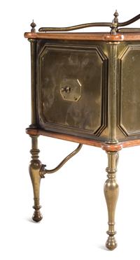 A Pair of Italian Brass and Oak End Tables