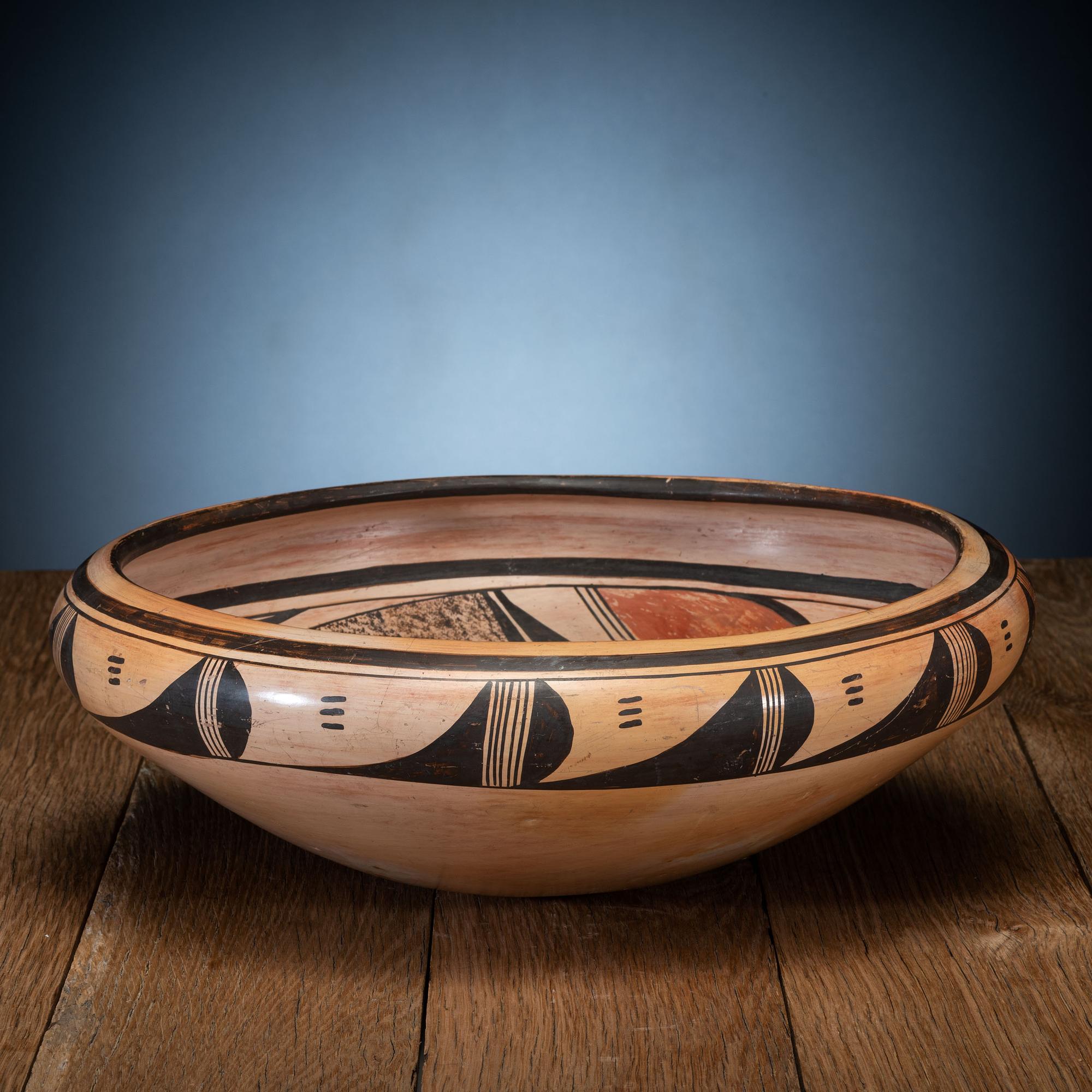 Polychrome Pottery Bowl, with Hopi Villages Sticker