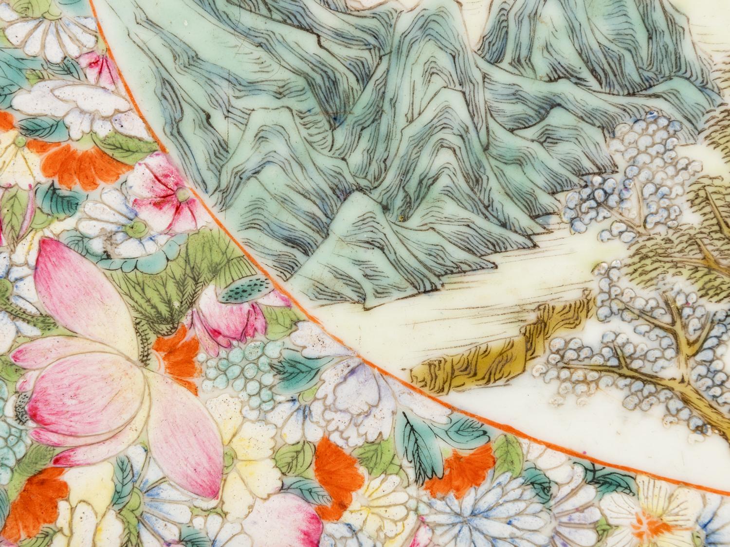 A Chinese Famille Rose Porcelain Wall Panel
