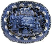 Large Staffordshire Historical blue transfer-printed platter clews, first third 19th century