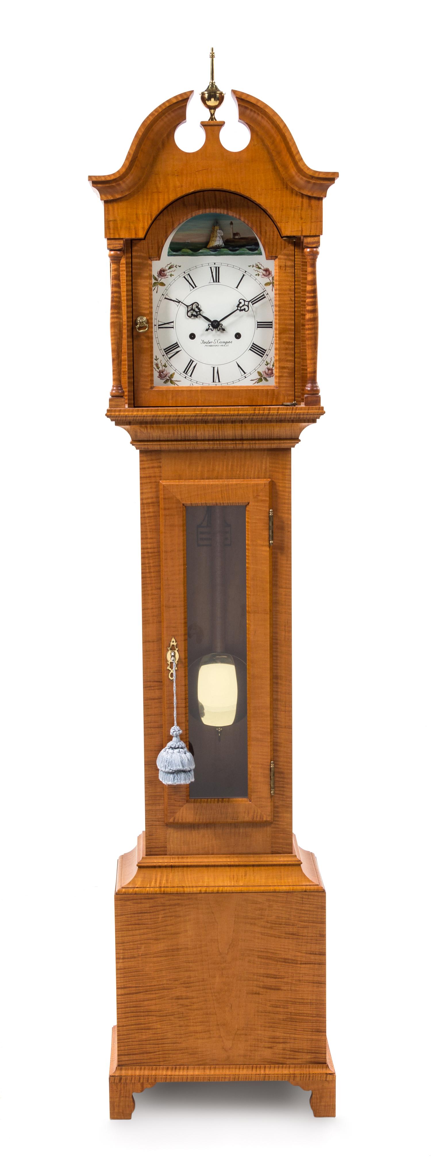 An American Maple Dwarf Tall Clock Height 60 1/4 x width 13 1/2 x 8 inches. — FOSTER CAMPOS, PEMBROKE, MASSACHUSETTS, 20TH CENTURY