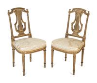 A Pair of Louis XVI Style Giltwood Lyre-Back Side Chairs — 19TH CENTURY