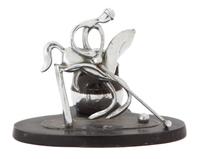 A Chromed Metal Polo Player-Form Ronson Cigarette Lighter Stand Height 4 1/2 x width 5 1/8 x depth 4 inches. — 20TH CENTURY