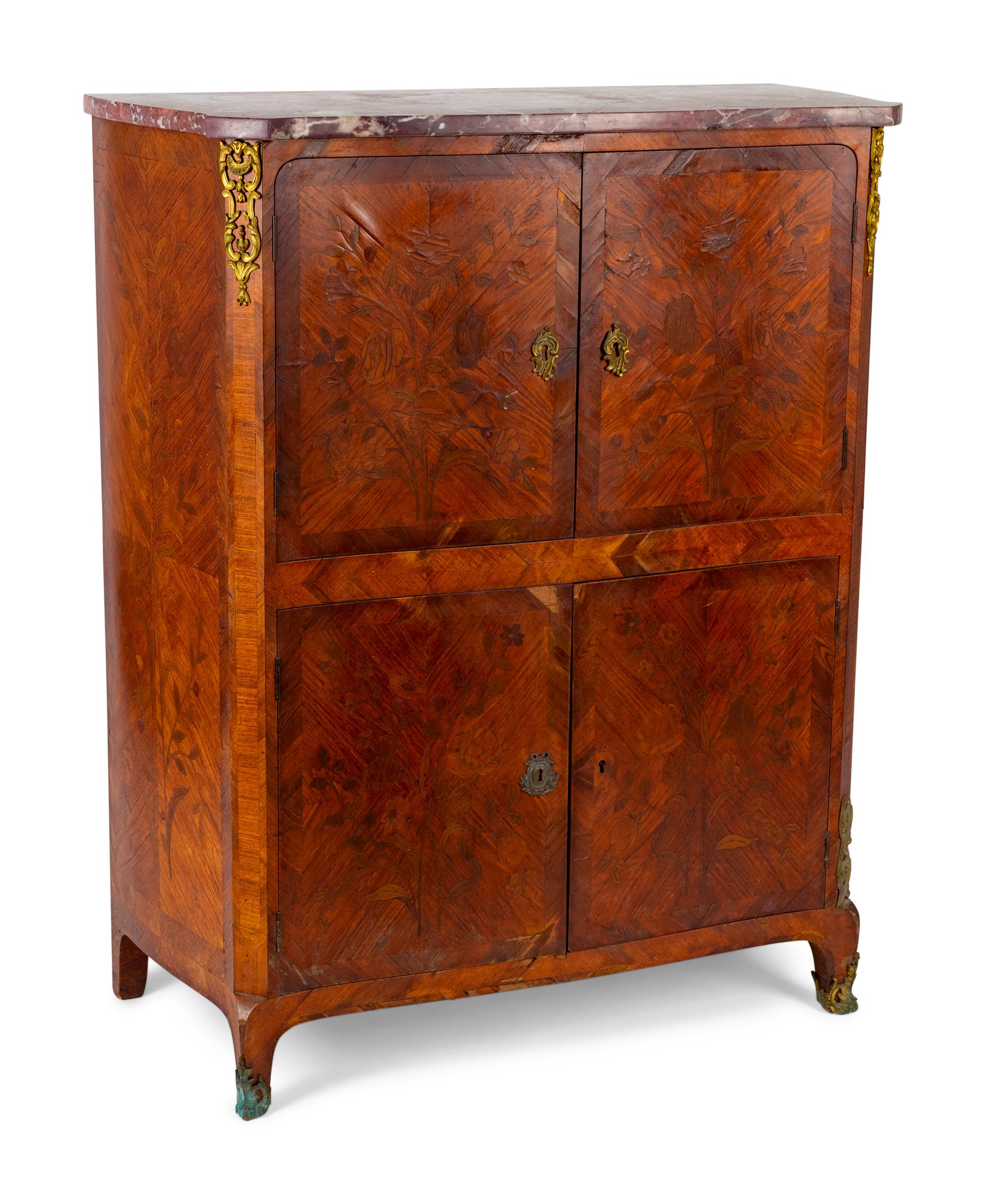 A French Empire Style Marble Top Marquetry Cabinet — 19TH/20TH CENTURY