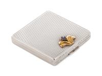 An American Silver and 14-Karat Gold Mounted Compact