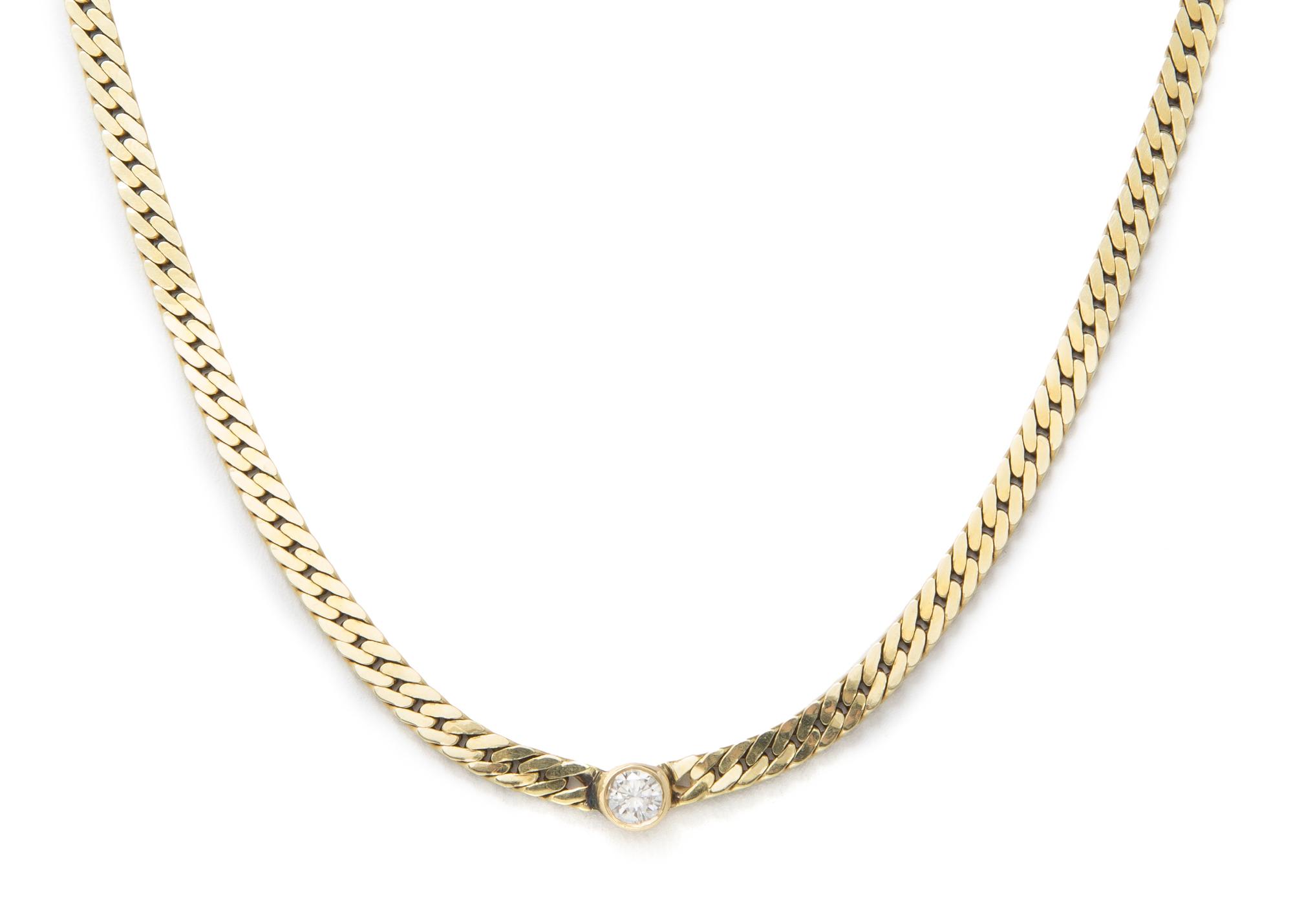 A 14 Karat Yellow Gold and Diamond Solitaire Necklace, 11.70 dwts.
